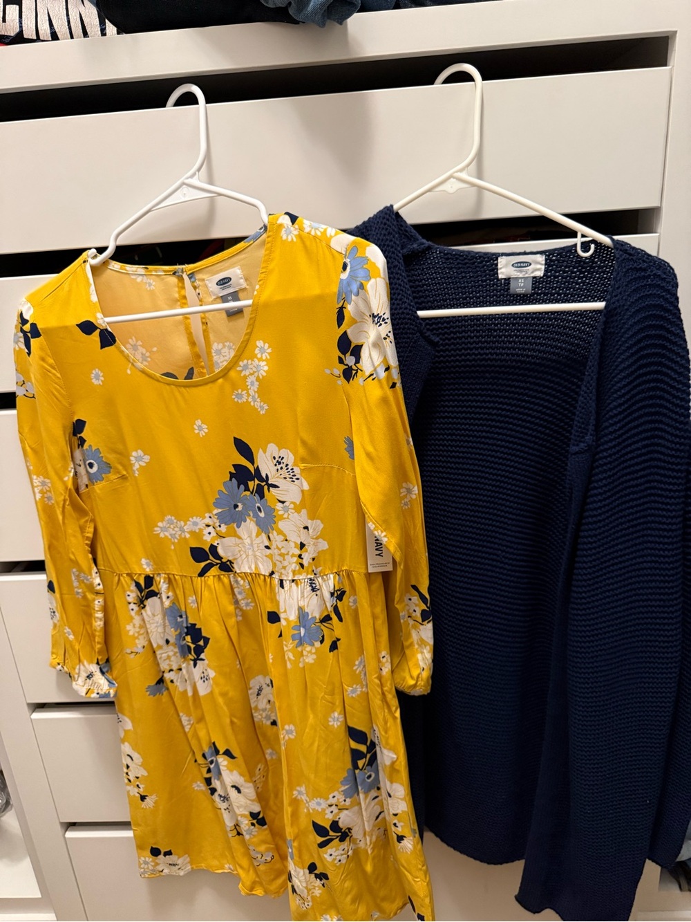 NWT Old Navy Yellow Floral Midi Dress with Blue and White Blooms bundle 2 for 1